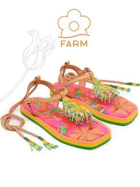 FARM RIO Floral Pietra Black Banana Beaded Flat Sandal